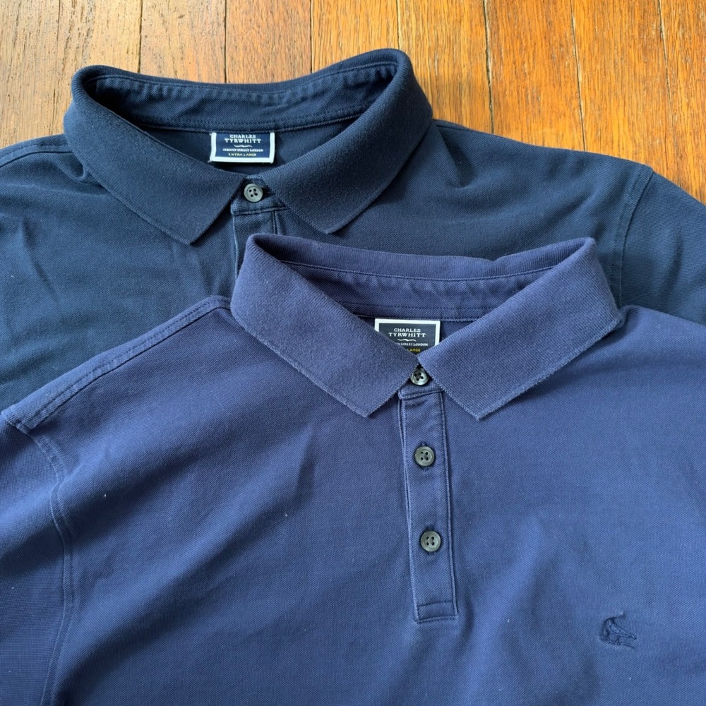 Charles Tyrwhitt Lot of 2 Mens Navy Blue Pique Polo Shirt XL Short Sleeve